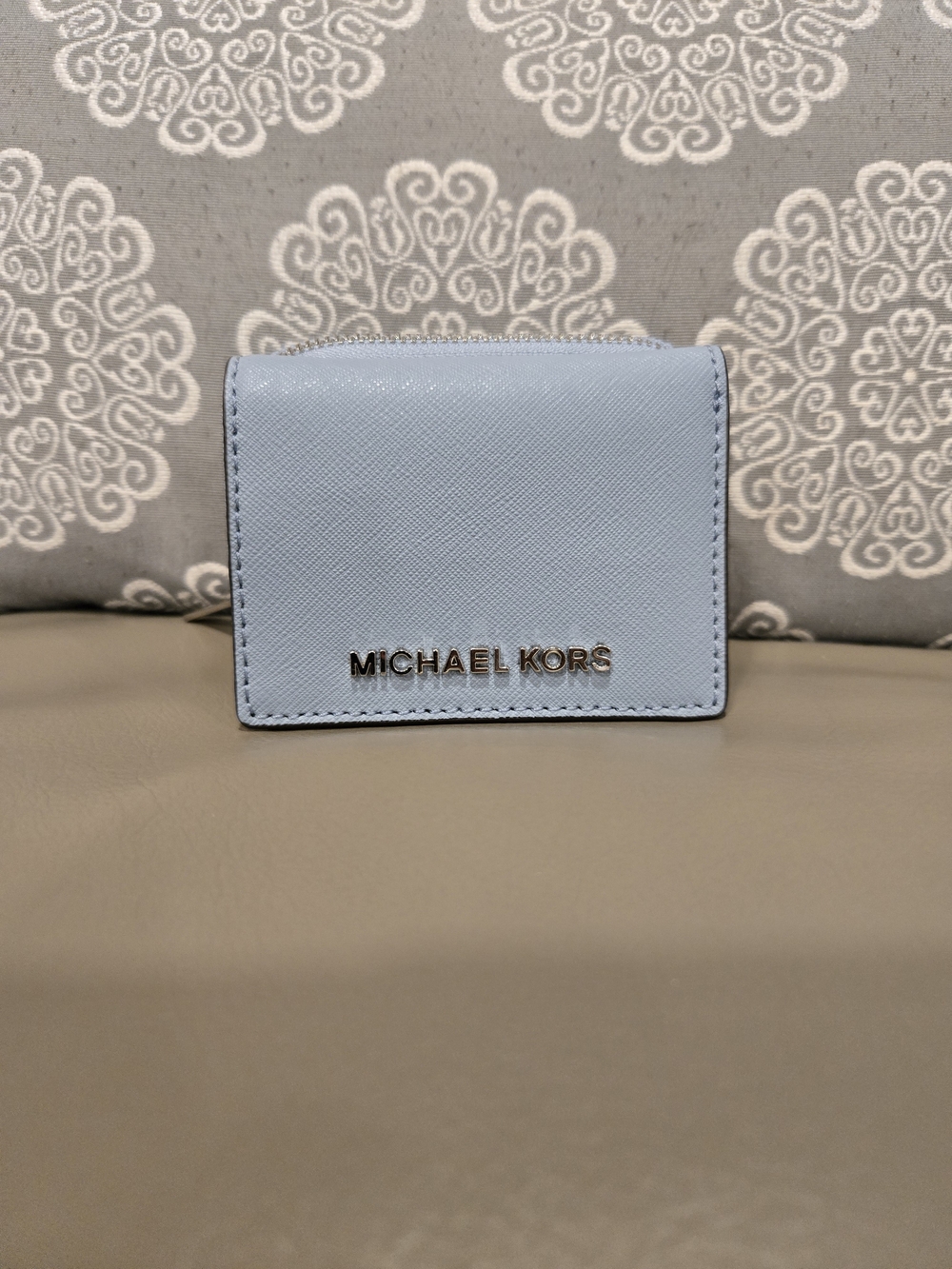 Michael Kors Jet Set Travel Powder Blue Leather Card Holder Wallet